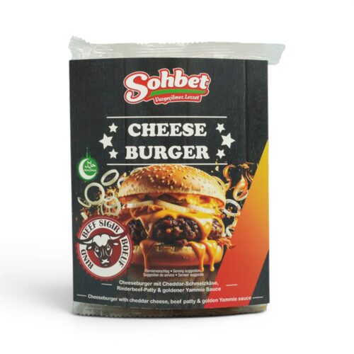 Cheeseburger mit Zwiebeln und Soße